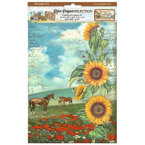 Stamperia Assorted Rice Paper A4 6/Sheets, Sunflower Art