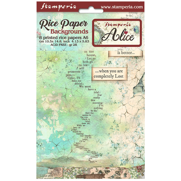 Stamperia Assorted Rice Paper Backgrounds A6 8/Sheets, Alice
