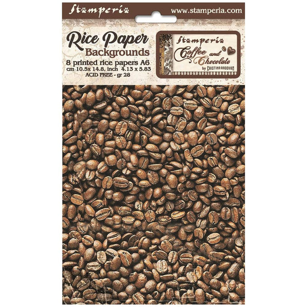 Stamperia, Assorted Rice Paper Backgrounds A6 8/Sheets, Coffee And Chocolate