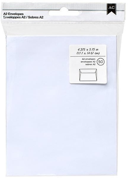 American Crafts, A2 Envelopes (4.375"X5.75") 50/Pkg, White
