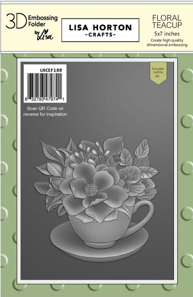 Lisa Horton Crafts, 5x7 3D Embossing Folder & Die, Floral Teacup