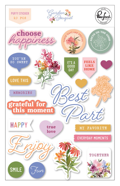 PinkFresh Puffy Stickers, Garden Bouquet