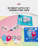 So Many Cats Correction Tape, 2-in-1 Heart Shape