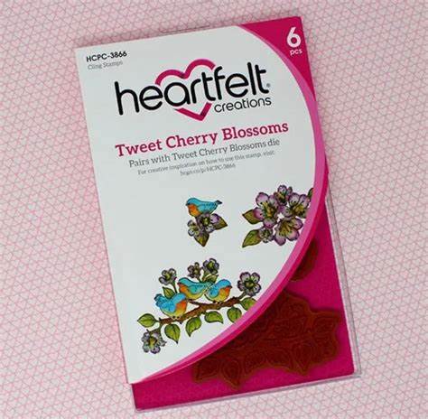 Heartfelt Creations, Cherry Blossom Retreat Collection, Cling Stamps & Dies Set Combo, Tweet Cherry Blossoms