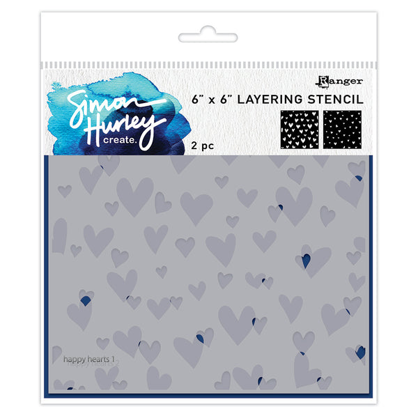 Simon Hurley create. Stencil 6"X6" 2/Pkg, Happy Hearts