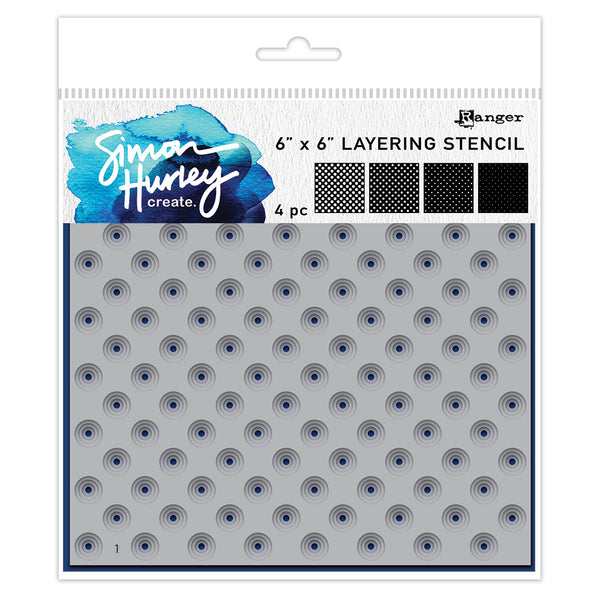 Simon Hurley create. Stencil 6"X6" 4/Pkg, Polka Dot Assortment