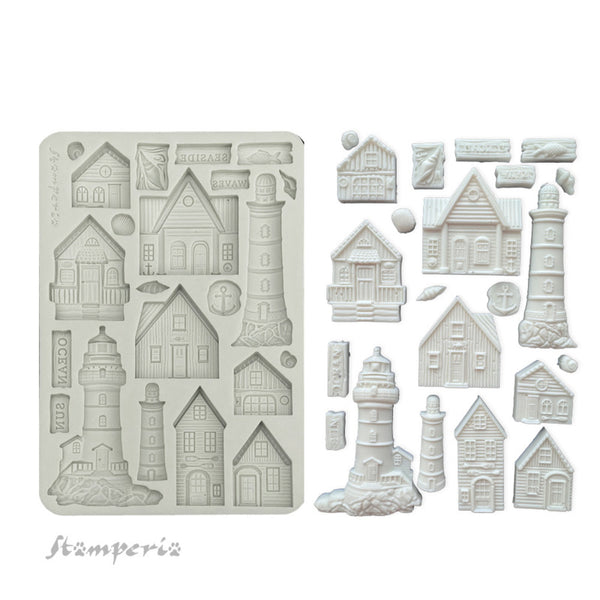 Stamperia Silicone Mold A5, Silent Sea, Houses And Lighthouse