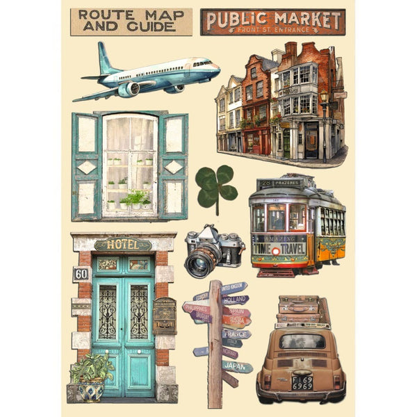 Stamperia, Colored Wooden Shapes A5, Art Of Travelling