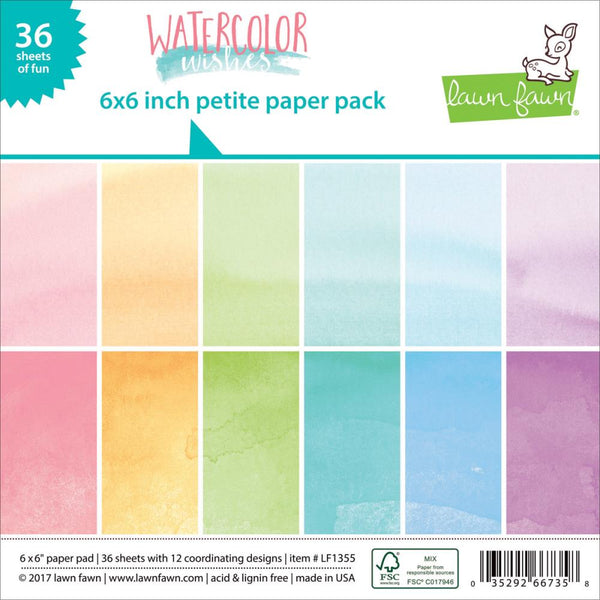 Lawn Fawn Single-Sided Petite Paper Pack 6"X6" 36/Pkg, Watercolor Wishes, 12 Designs/3 Each (LF1355)