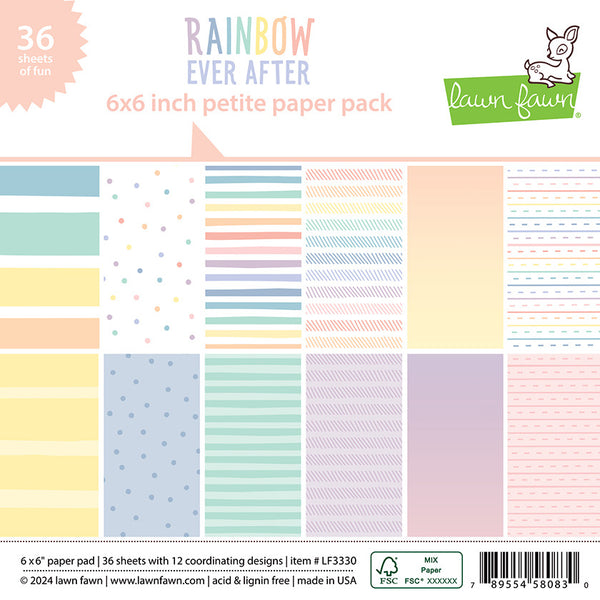Lawn Fawn Single-Sided Petite Paper Pack 6"X6" 36/Pkg, Rainbow Ever After, 12 Designs/3 Each (LF3330)