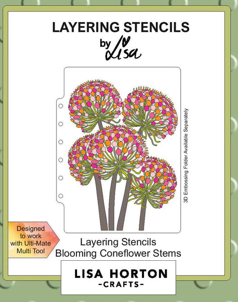 Lisa Horton Crafts, Blooming Coneflower Stems 5x7, Layering Stencils