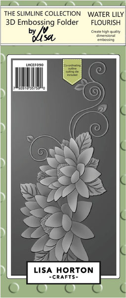 Lisa Horton Crafts, Slimline 3D Embossing Folder With Die, Water Lily Flourish (LHCEF090)