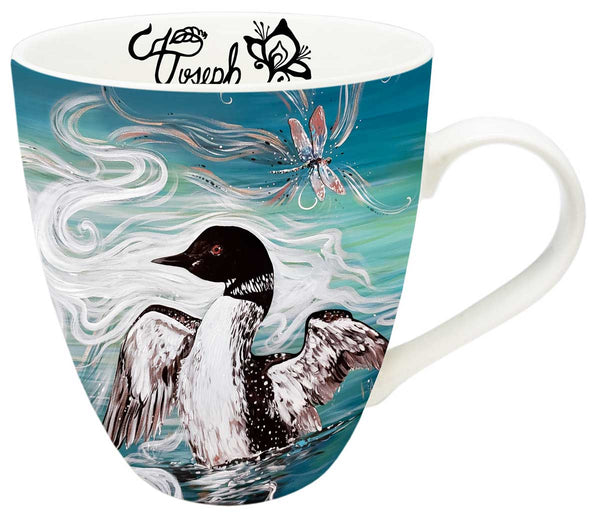 Canadian Art Prints, Indigenous Collection, Signature Mug, 18 oz., Loon with Dragonfly by Carla Joseph