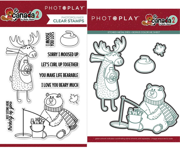 Photo Play Photopolymer Stamp & Etched Thinlits Dies Combo, Oh Canada 2, Moose & Bear
