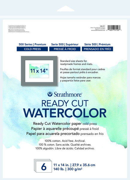 Strathmore, 500 Series Premium Ready Cut Watercolor Paper Pack 11"X14", 6 Sheets, Cold Press (P140-211)