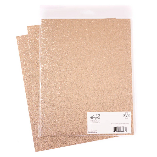 Pinkfresh Studio Essentials, Glitter Cardstock 8.5"X11" 6/Pkg, Rose Gold (PF149ES)