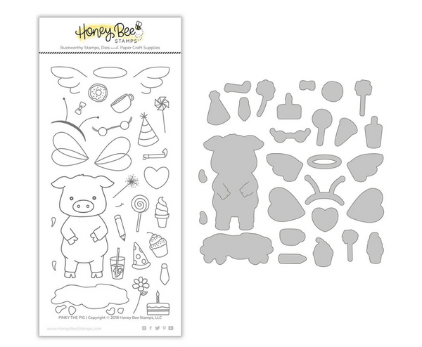 Honey Bee Stamps, 4"X8" Clear Stamps & Dies Combo, Pinky The Pig