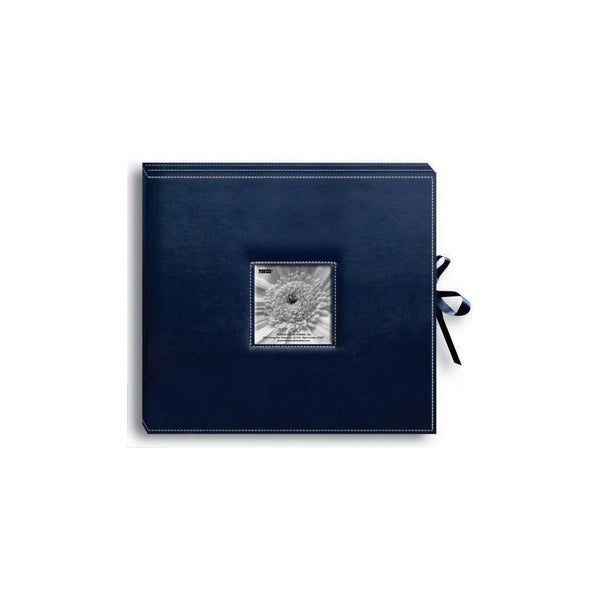 Pioneer 3-Ring Sewn Leatherette Album Box 13"X14.5", Navy Blue
