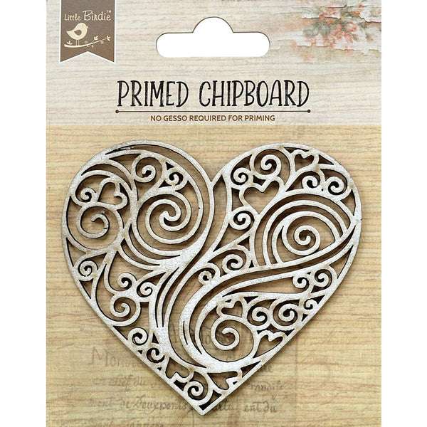 Little Birdie Laser Cut Primed Chipboard 1/Pkg, Loving Heart