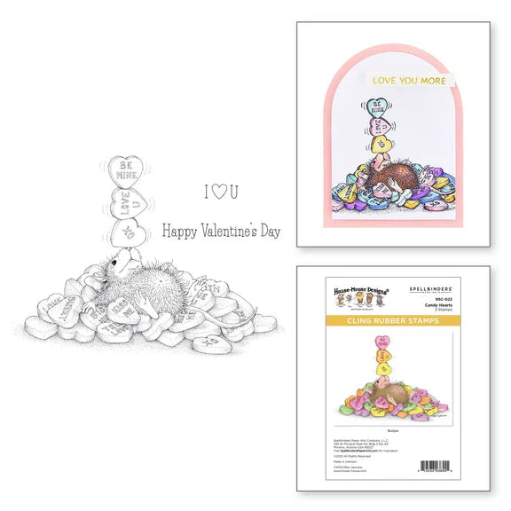 Spellbinders, House Mouse Cling Rubber Stamp, Candy Hearts (RSC-022)