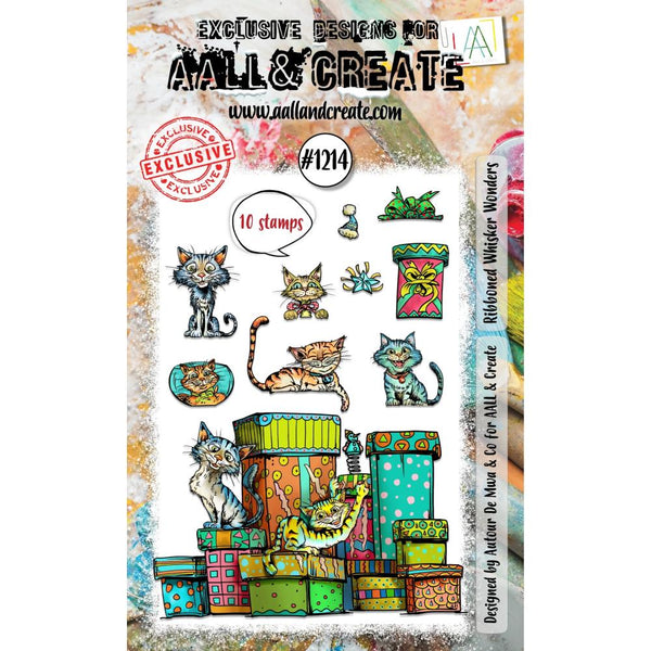 AALL & Create, #1214, Ribboned Whisker Wonders, A6 Photopolymer Clear Stamp Set by Autour De Mwa