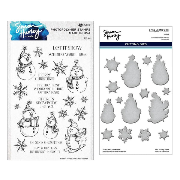 Simon Hurley create. Clear Stamps 6"X9" & Dies Set Combo, Sketched Snowman