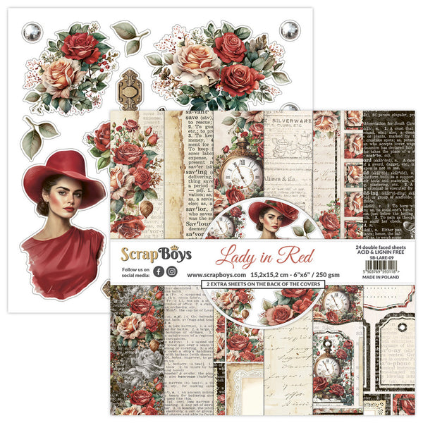 ScrapBoys, 6"X6" Double-Sided Paper Pad, Lady in Red