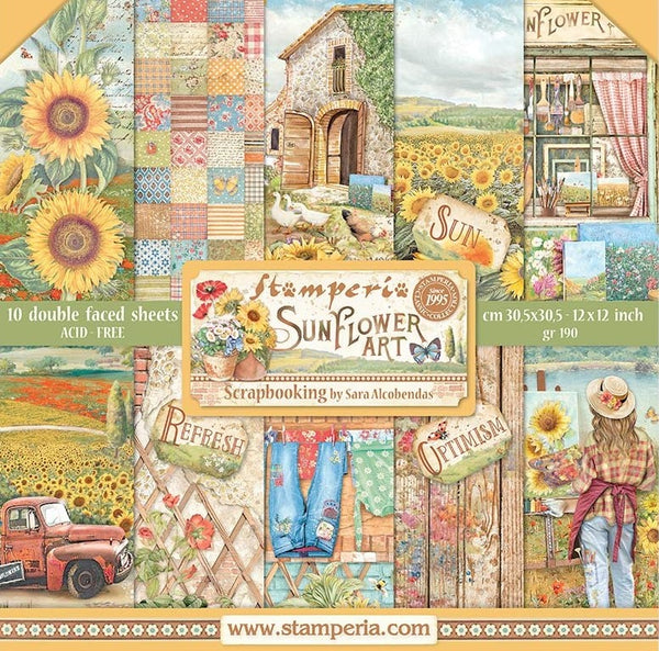 Stamperia Double-Sided Paper Pad 12"x12" 10/Pkg, Sunflower Art