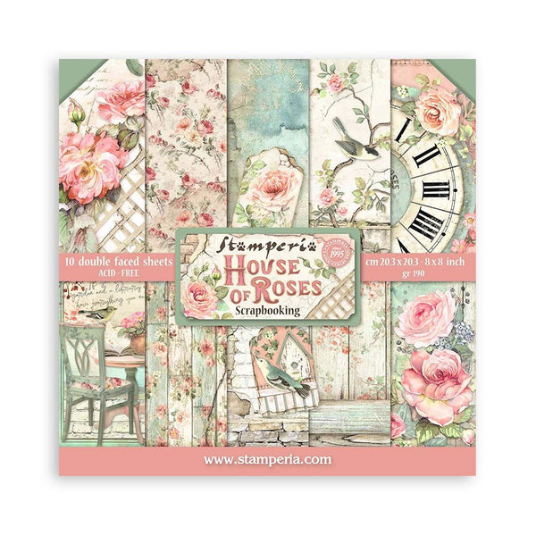 Stamperia, Double-Sided Paper Pad 8"X8" 10/Pkg, House of Roses