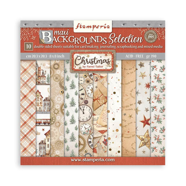 Stamperia Backgrounds Double-Sided Paper Pad 8"X8" 10/Pkg, Gear Up For Christmas