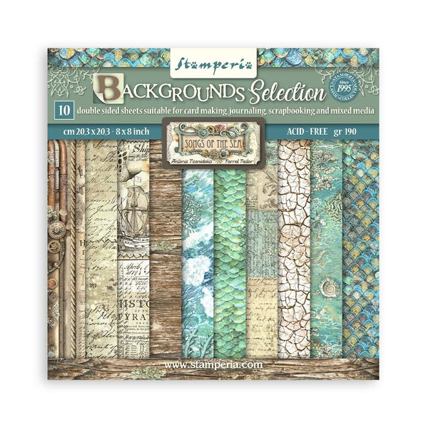 Stamperia Backgrounds Double-Sided Paper Pad 8"X8" 10/Pkg, Songs Of The Sea, 10 Designs/1 Each