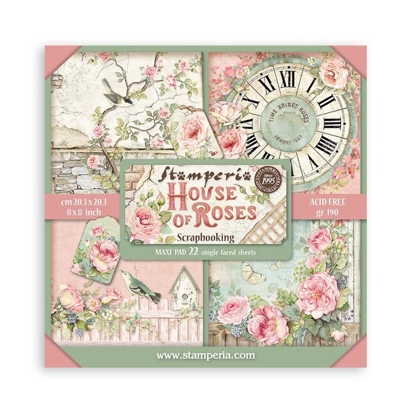 Stamperia Single-Sided Paper Pad 8"X8" 22/Pkg, House of Roses