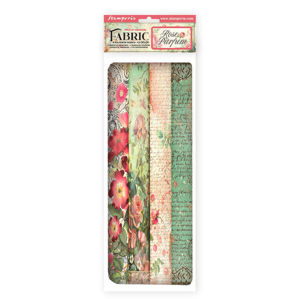 Stamperia Polyester Fabric 12"X12" 4/Pkg, Rose Parfum