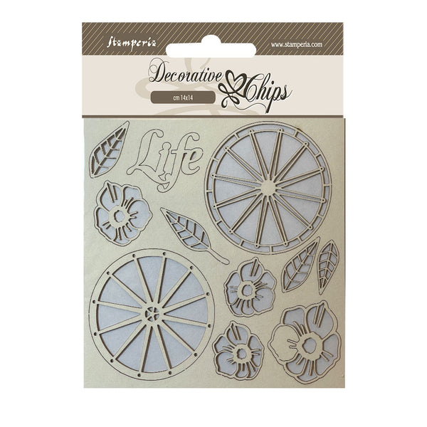 Stamperia, Decorative Chips 5.5"X5.5", Blue Land, Life Wheels