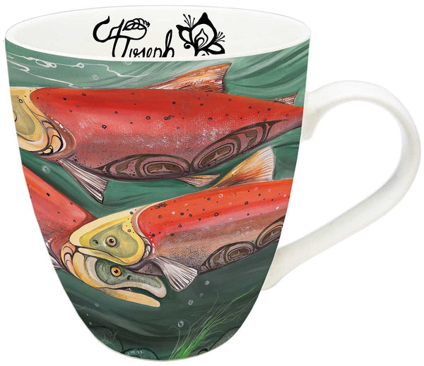 Canadian Art Prints, Indigenous Collection, Signature Mug, 18 oz., Salmon Run by Carla Joseph