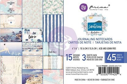 Prima Marketing, Santorini, Journaling Cards 4"X6" 45/Pkg, 15 Designs/3 Each