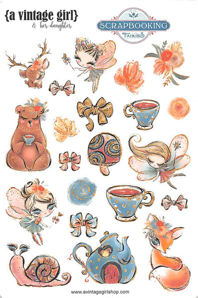 A Vintage Girl & her daughter, "Scrapbooking Fairies" Planner Stickers