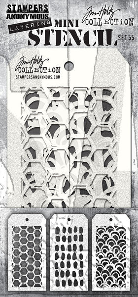 Stampers Anonymous, Tim Holtz Mini Layered Stencil Set 3/Pkg, Set #55