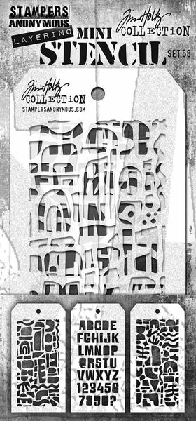 Tim Holtz Mini Layered Stencil Set 3/Pkg, Set #58