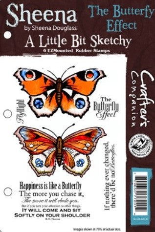 Crafter's Companion, A Little Bit Sketchy by Sheena Douglass, EZmount Rubber Stamps Set, The Butterfly Effect