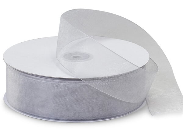 Organza Ribbon, Silver Sheer Transparent, 1.5"