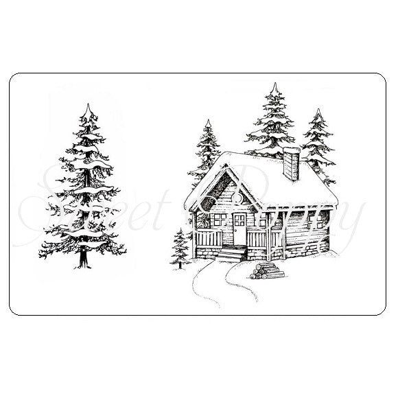 Sweet Poppy Stencil: Tree and Cottage Stamp Set
