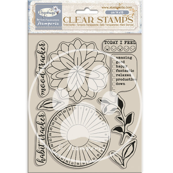 Stamperia Clear Stamps, Create Happiness, Dewdrops, Habit Tracker