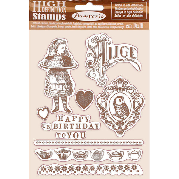 Stamperia HD Natural Cling Rubber Stamp 5.5"X7", Happy Birthday Alice