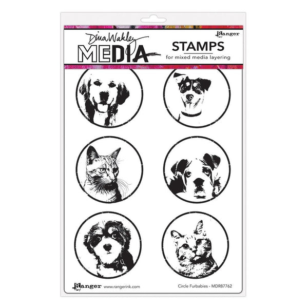 Dina Wakley Media Cling Stamps 6"X9", Circle Furbabies