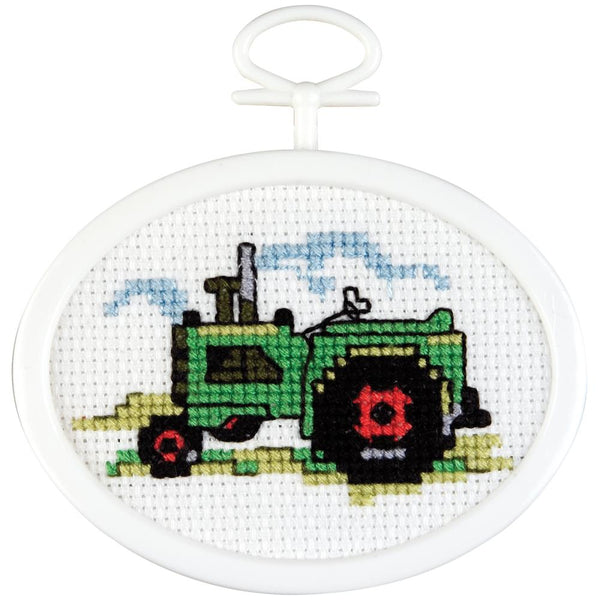 Janlynn, Tractor Mini Counted Cross Stitch Kit, 2.75" Oval 18 Count