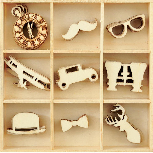Kaisercraft, Themed Mini Wooden Flourishes 45/Pkg, Gentlemen - Scrapbooking Fairies