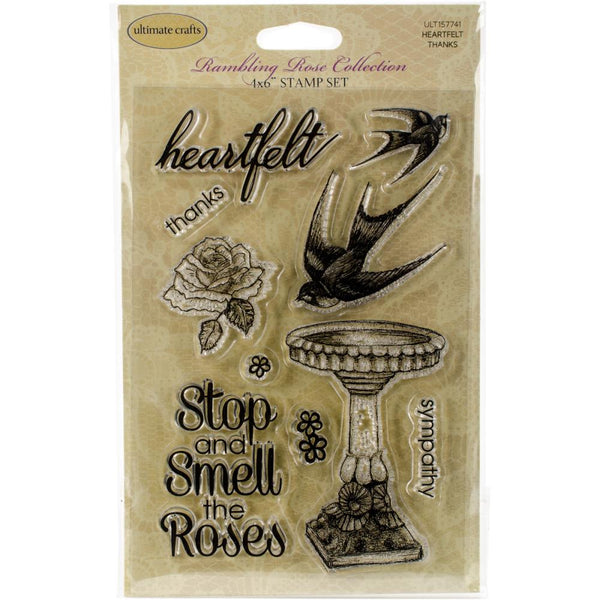 Ultimate Crafts Rambling Rose Stamps 4"X6", Heartfelt Thanks