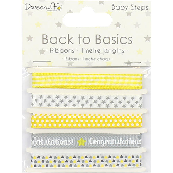 Dovecraft, Back To Basics Ribbon Pack 5/Pkg - Scrapbooking Fairies