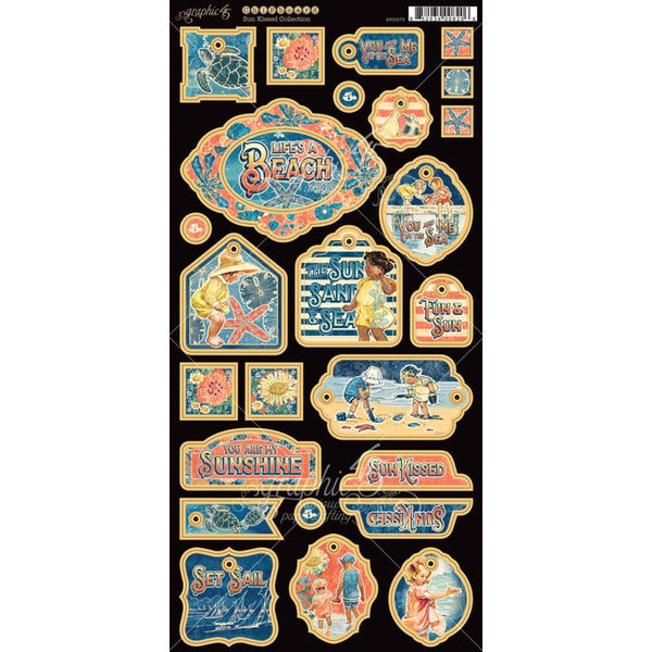 Graphic 45, Sun Kissed Chipboard Die-Cuts 6"X12" Sheet, Decorative & Journaling - Scrapbooking Fairies